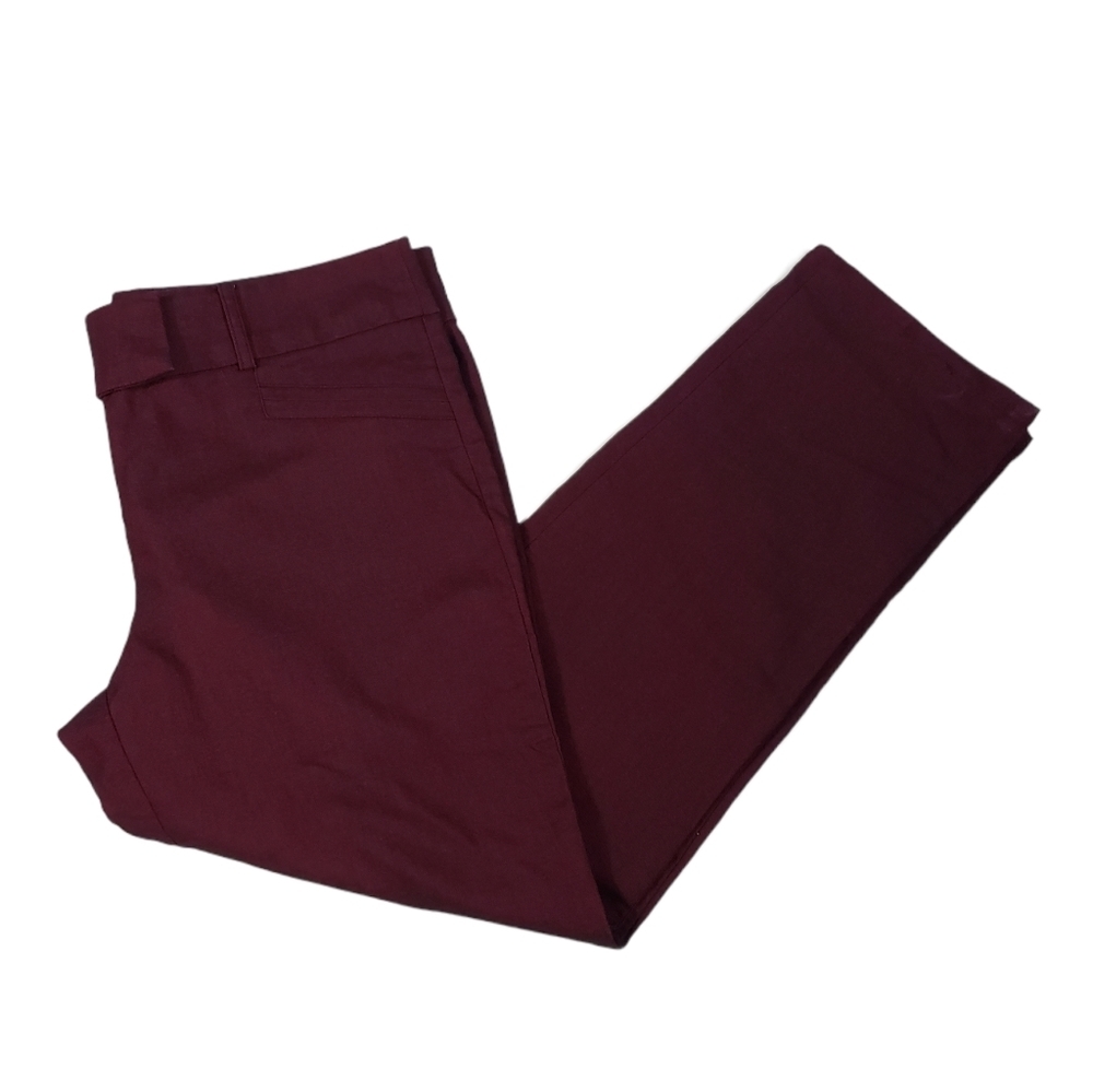 Burgundy Black Ankle Pants Juniors Size 13 Flat Front Stretch Cropped Workwear
